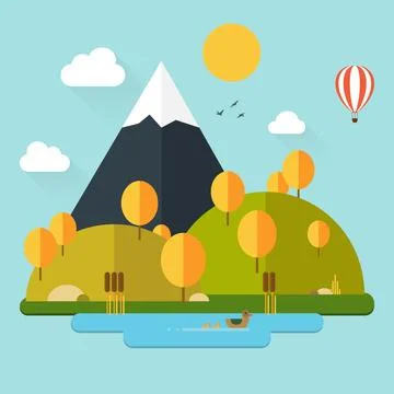 Flat autumn nature landscape vector illustration Stock Illustration