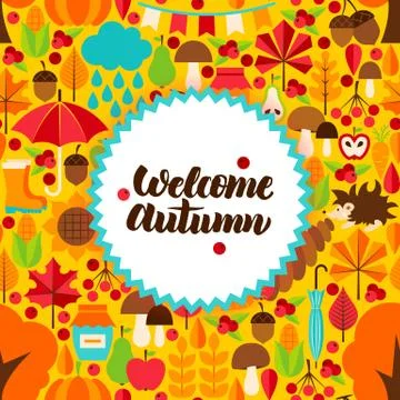 Flat Autumn Postcard Stockillustratie