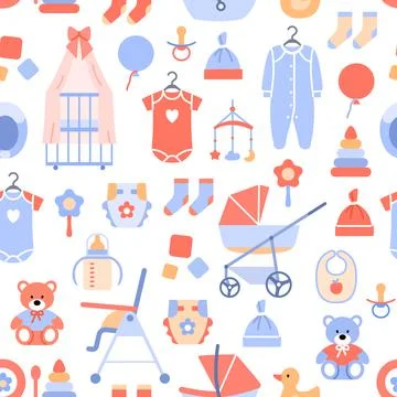 Flat baby background seamless pattern. Stock Illustration