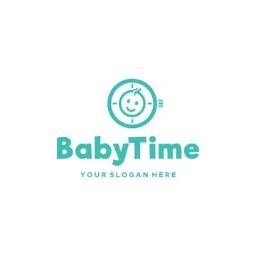 Flat BabyTime object face circle kids logo design Illustrazione stock
