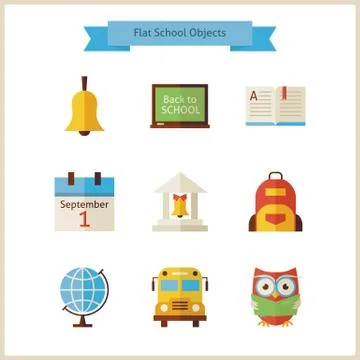 Flat Back to School and Science Objects Set Stock Illustration