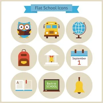 Flat Back to School and Science Icons Set Stock Illustration