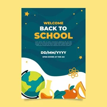 Flat back to school card template Stock Illustration
