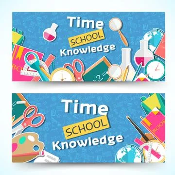 Flat back to school horizontal banners concept. Vector illustration design Stock Illustration