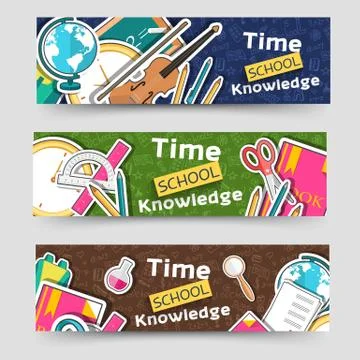 Flat back to school horizontal banners concept. Vector illustration design Stock Illustration
