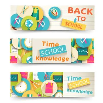 Flat back to school horizontal banners concept. Vector illustration design Stock Illustration