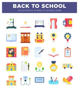 Flat back to school icons collection with educational and student-related s.. Ilustración de archivo