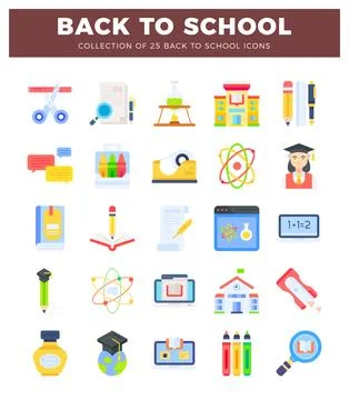 Flat back to school icons Stock Illustration