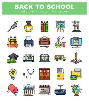 Flat back to school icons on white background. 库存插图