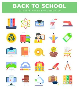 Flat back to school icons on a white background Stock Illustration