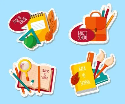 Flat back to school labels collection Stock Illustration