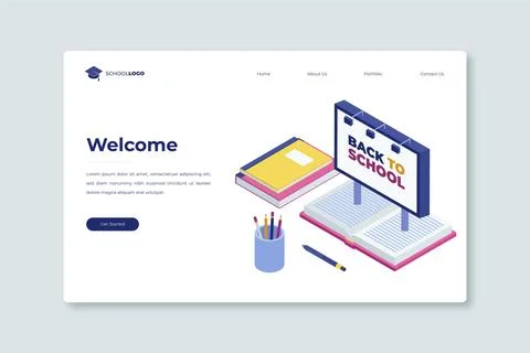 Flat back to school landing page template Stock Illustration