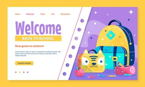 Flat back to school landing page template Stock Illustration