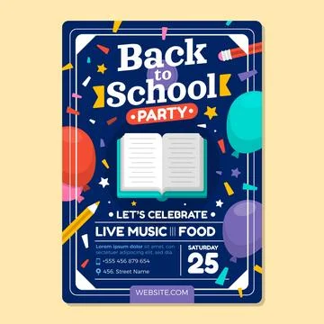 Flat back to school party vertical poster template Stock Illustration