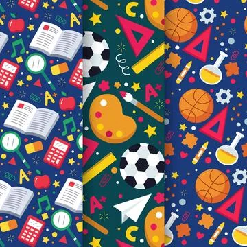 Flat back to school pattern collection Illustrazione stock