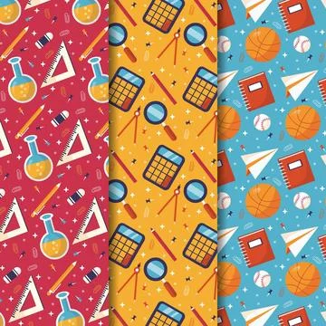 Flat back to school pattern collection Stock Illustration