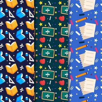 Flat back to school pattern collection Stock Illustration