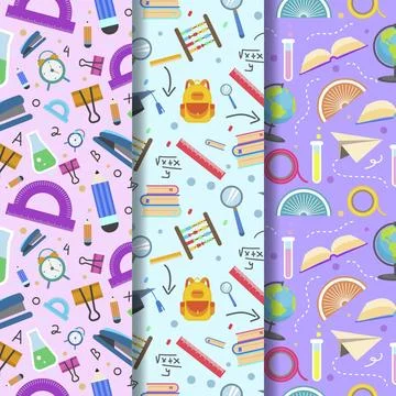 Flat back to school pattern collection Stock Illustration