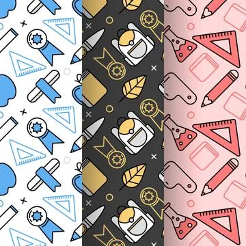 Flat back to school pattern collection 스톡 일러스트
