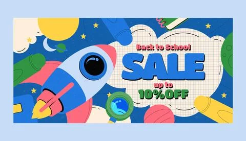 Flat back to school sale horizontal banner template Stock Illustration