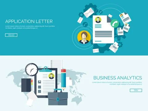 Flat background. Administrative management concept. Business aims solutions 스톡 일러스트
