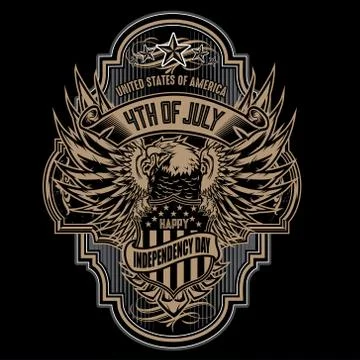 Flat background with eagle for usa vintage vector Stock Illustration
