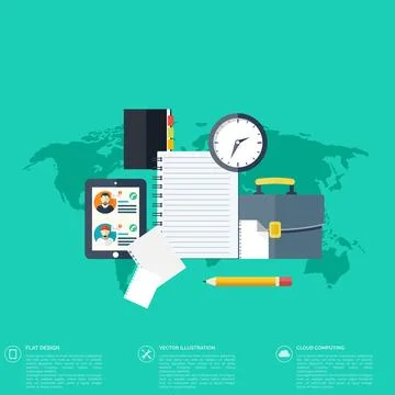 Flat background with papers.Temwork concept. Global communication and working イラスト素材