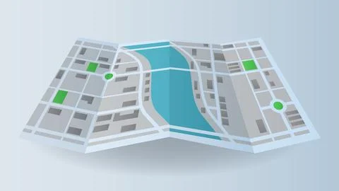 Flat background of route navigation location city map fold page printing Stock Illustration