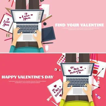 Flat background with typewriter. Love, hearts. Valentines day holidays. Be my Stock Illustration
