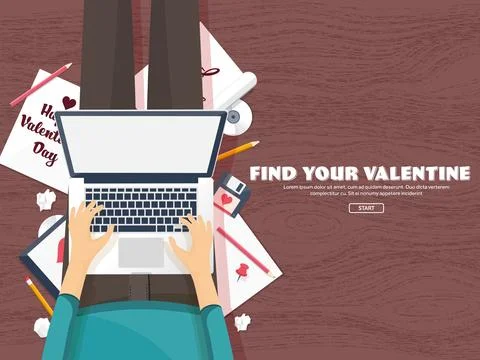 Flat background with typewriter. Love hearts. Valentines day. Be my valentine Stock Illustration