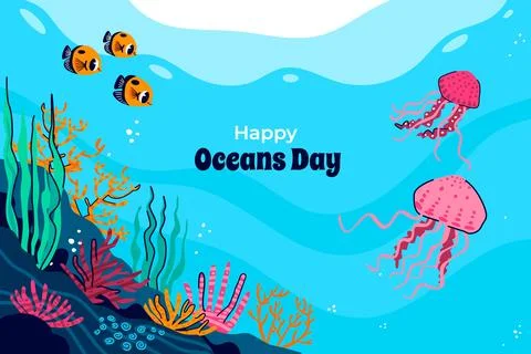 Flat background for world oceans day celebration Stock Illustration