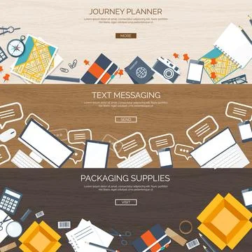 Flat backgrounds set. Journey planning. Travel summer holidays. Text messaging Illustrazione stock