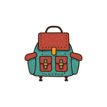 Flat backpack icon. Unique retro camping design. Vintage hand drawn travel 스톡 일러스트