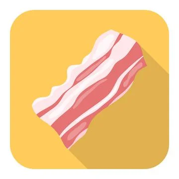 Flat bacon icon on yellow background. Pork meat symbol for app and web Stock Illustration