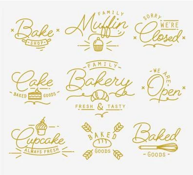 Flat bakery symbols gold Stock Illustration