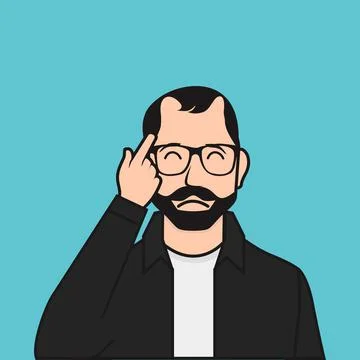 Flat Baldness Man, Pointing Hand on His Hair Loss Vector Illustration Stock Illustration