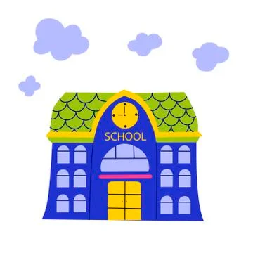 Flat banner with school building back on white background. Flat style design Stock Illustration