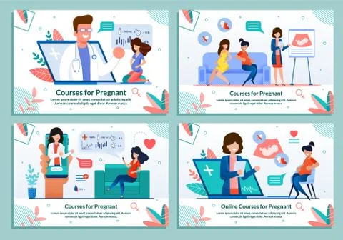 Flat Banner Set Advertising Courses for Pregnant Illustrazione stock
