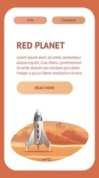 Flat Banner Vector Spaceship on Red Planet Surface Stock Illustration