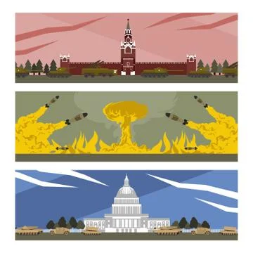 Flat banners cold war Stock Illustration
