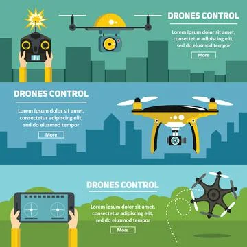 Flat banners with drones, multicopters and remote control Stock Illustration
