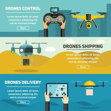 Flat banners with drones, multicopters and remote control Stock-Illustration