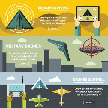 Flat banners with drones, multicopters and remote control Stock Illustration