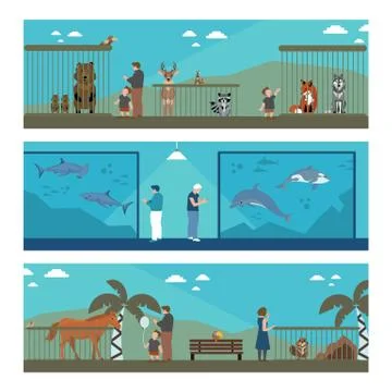 Flat banners zoo Stock Illustration