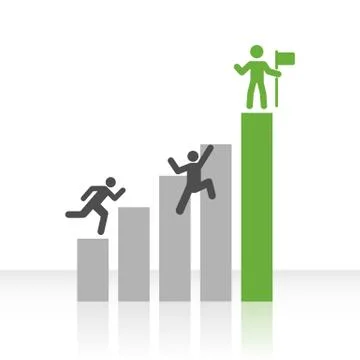 Flat Bar Chart with Climbing Men Stock Illustration