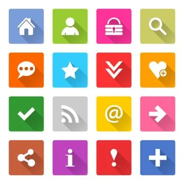 Flat basic icon set rounded square web button 스톡 일러스트