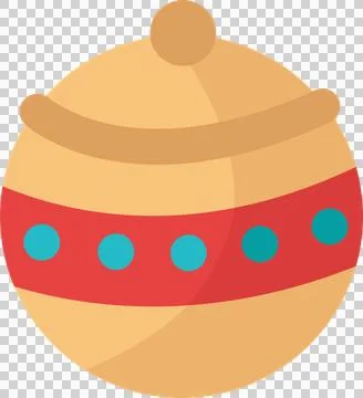 Flat bauble is featuring red band, turquoise dots, top knob on transparent Illustrazione stock