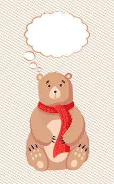 Flat Bear with thought cloud vector illustration. Teddy and thinking bubble Stock Illustration