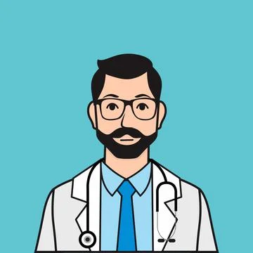 Flat Bearded Doctor Man Vector Illustration Stock Illustration