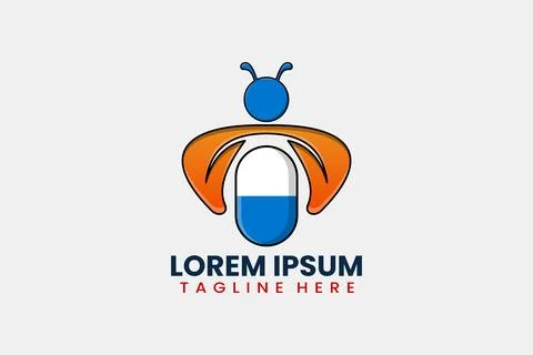 Flat bee pill medicine logo template vector design illustration Illustrazione stock